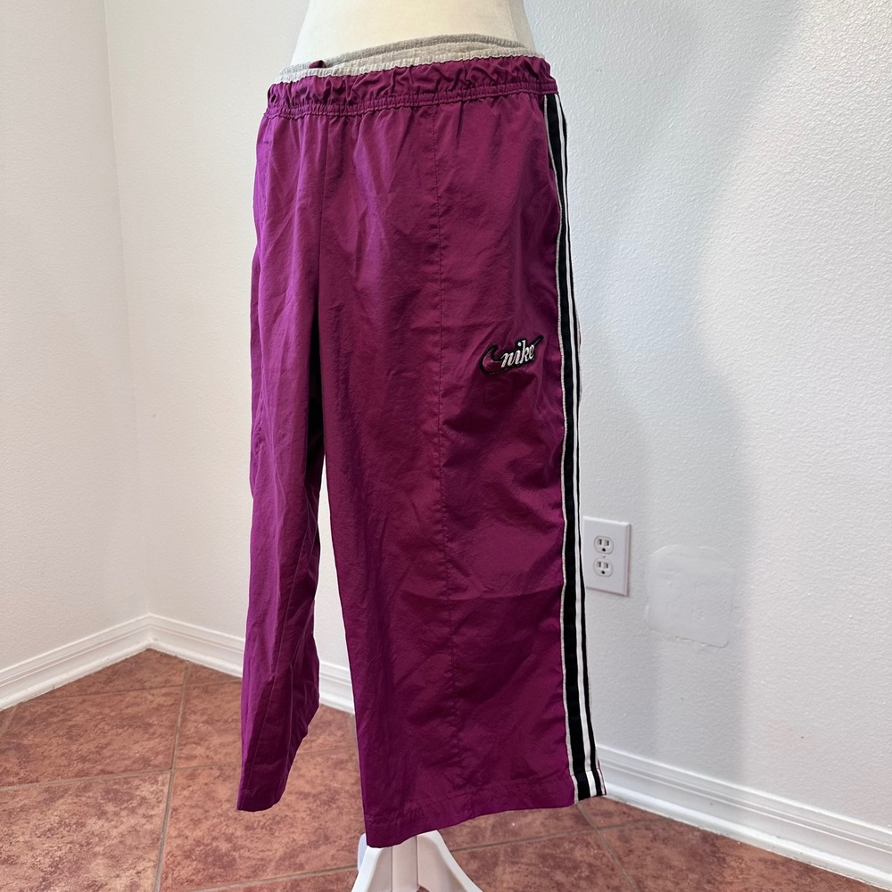 Vintage Nike Side Stripe Capri Track Pants Women XL Rasberry Purple